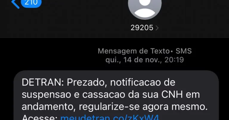 Cuidado: Golpes via SMS: Sua CNH está em Processo de Suspensão